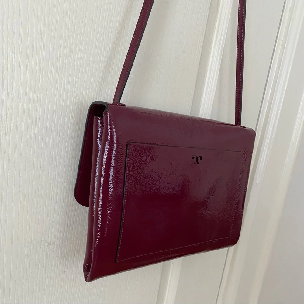 Tory Burch Burgundy Wine Red Maroon Patent Leather Shoulder Bag